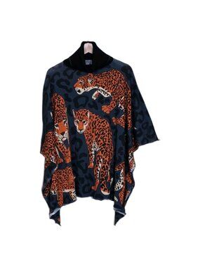 Anthro Conditions Apply Poncho Sweater Womens XS/S Cheetah Print Oversized Boho
